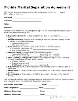 Official Florida Marital Separation Agreement Form
