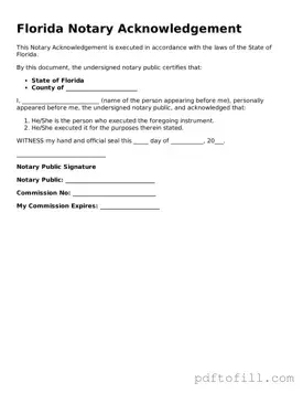 Official Florida Notary Acknowledgement Form