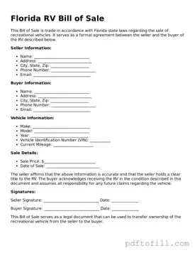 Official Florida RV Bill of Sale Form
