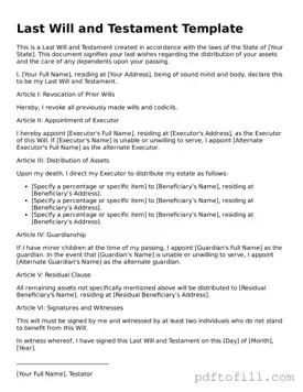 Printable Last Will and Testament Template