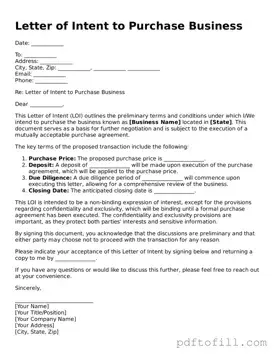 Printable Letter of Intent to Purchase Business Template
