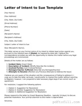 Printable Letter of Intent to Sue Template