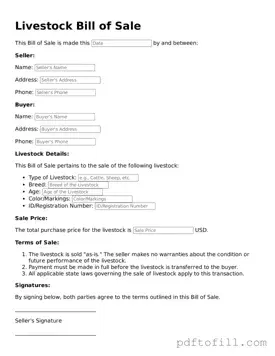 Printable Livestock Bill of Sale Template