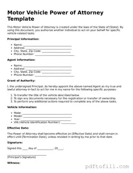 Printable Motor Vehicle Power of Attorney Template