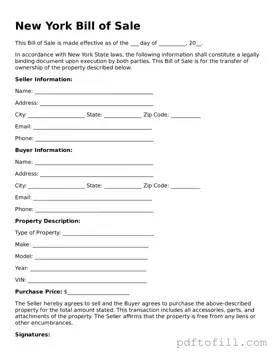 Official New York Bill of Sale Form