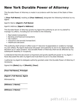 Official New York Durable Power of Attorney Form