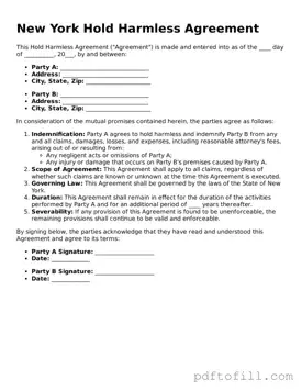 Official New York Hold Harmless Agreement Form