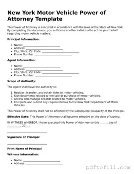 Official New York Motor Vehicle Power of Attorney Form