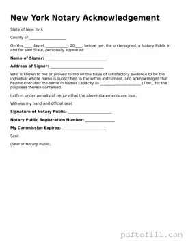 Official New York Notary Acknowledgement Form