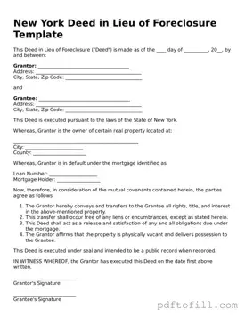 Official New York Deed in Lieu of Foreclosure Form