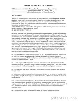 Free Owner Operator Lease Agreement PDF Form