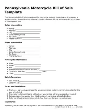 Official Pennsylvania Motorcycle Bill of Sale Form