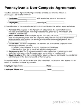 Official Pennsylvania Non-compete Agreement Form