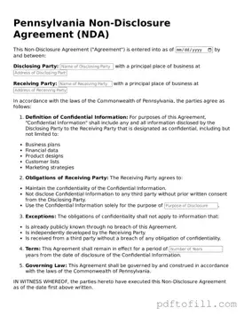 Official Pennsylvania Non-disclosure Agreement Form