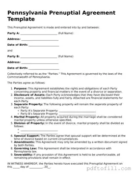 Official Pennsylvania Prenuptial Agreement Form