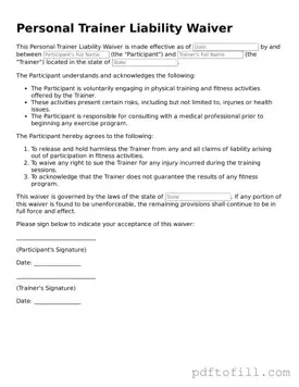 Printable Personal Trainer Liability Waiver Template