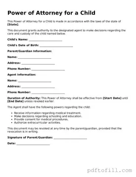 Printable Power of Attorney for a Child Template