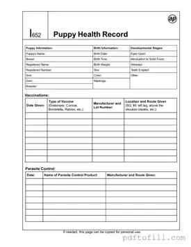Free Puppy Health Record PDF Form
