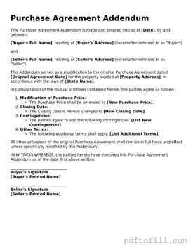 Printable Purchase Agreement Addendum Template