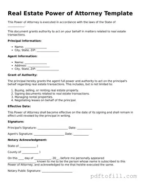 Printable Real Estate Power of Attorney Template