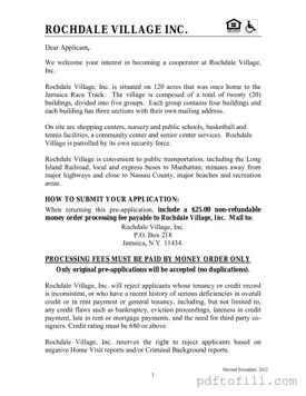 Free Rochdale village application PDF Form