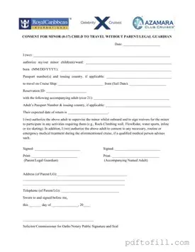 Free Royal Caribbean Parental Consent PDF Form