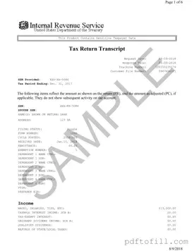 Free Sample Tax Return Transcript PDF Form