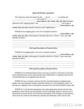 Free Shared Well Agreement PDF Form