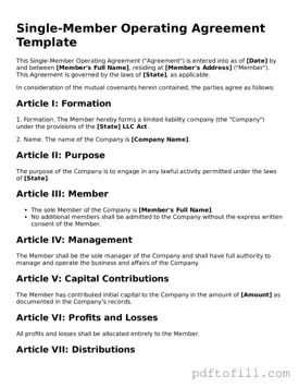 Printable Single-Member Operating Agreement Template