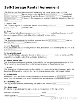 Printable Self-Storage Rental Agreement Template