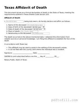 Official Texas Affidavit of Death Form