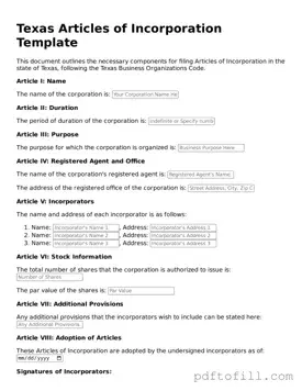 Official Texas Articles of Incorporation Form
