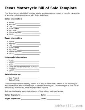 Official Texas Motorcycle Bill of Sale Form