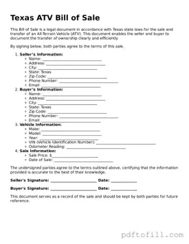 Official Texas ATV Bill of Sale Form