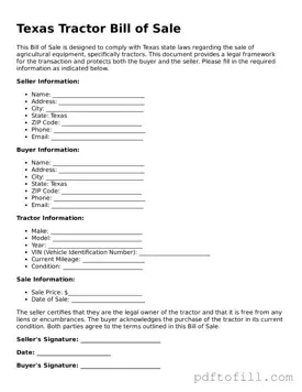 Official Texas Tractor Bill of Sale Form