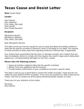 Official Texas Cease and Desist Letter Form