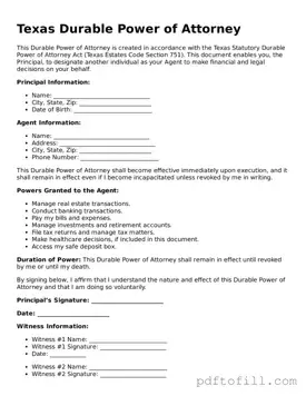 Official Texas Durable Power of Attorney Form