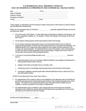 Free Texas residential property affidavit T-47 PDF Form