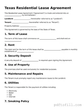 Official Texas Residential Lease Agreement Form