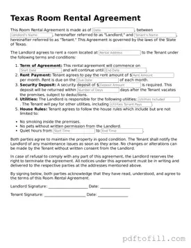 Official Texas Room Rental Agreement Form