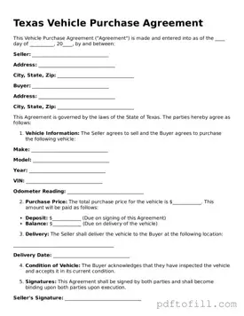 Official Texas Vehicle Purchase Agreement Form