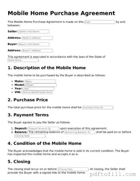 Printable Mobile Home Purchase Agreement Template