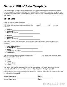 Printable General Bill of Sale Template