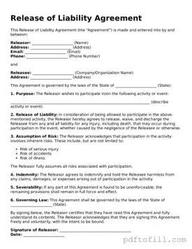 Printable Release of Liability Template