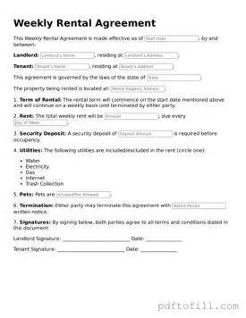 Printable Weekly Rental Agreement Template
