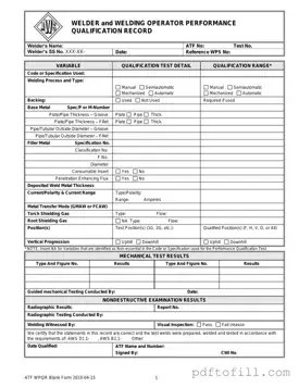 Free Welder Performance Qualification Record PDF Form
