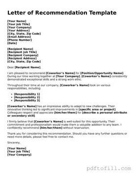 Printable Letter of Recommendation for Coworker Template