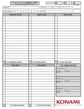 Free Konami Decklist PDF Form