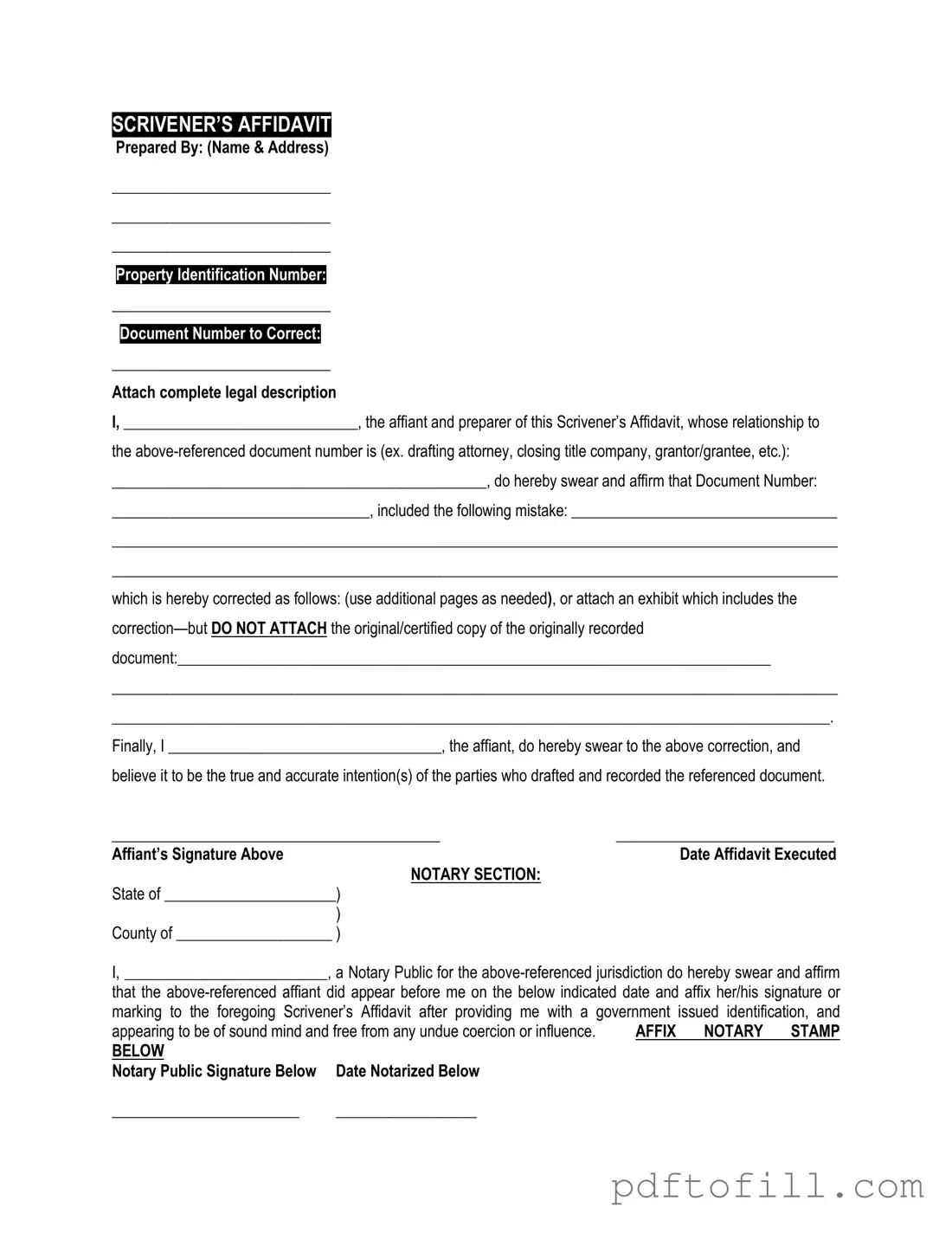 Free Scrivener's Affidavit PDF Form