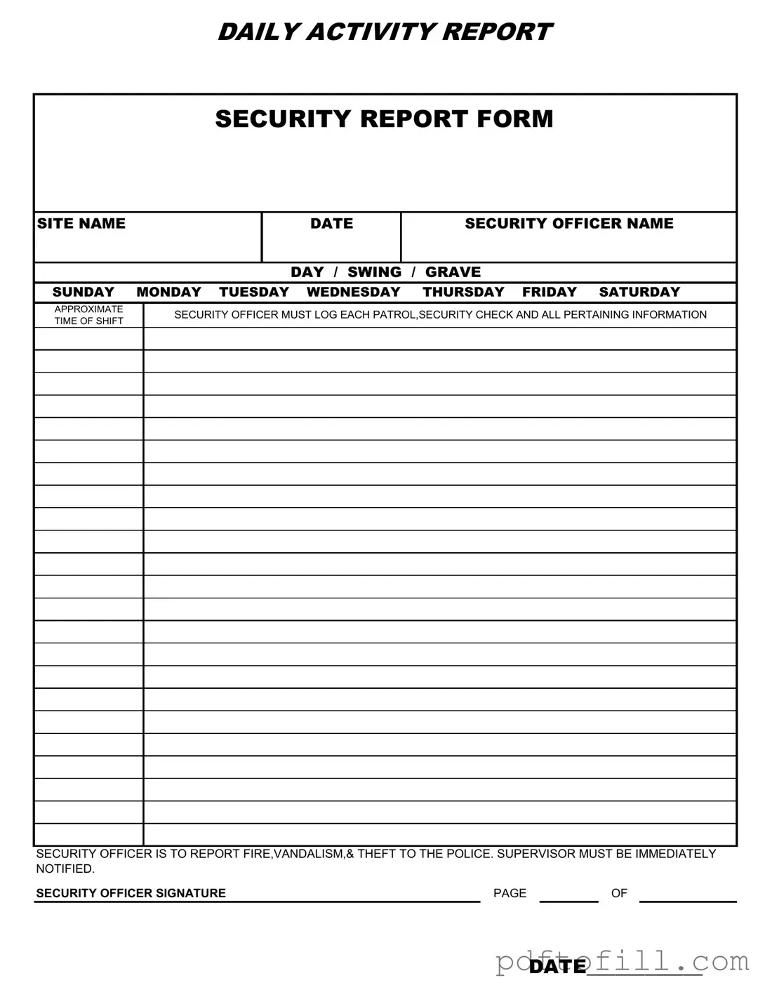 Free Security Guard Daily Report Sample PDF Form